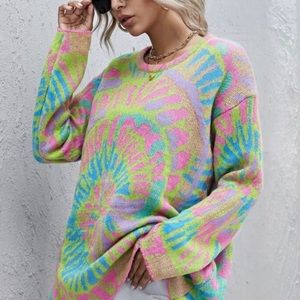 Oversized Tie Dye Sweater | Pink, Green, Blue